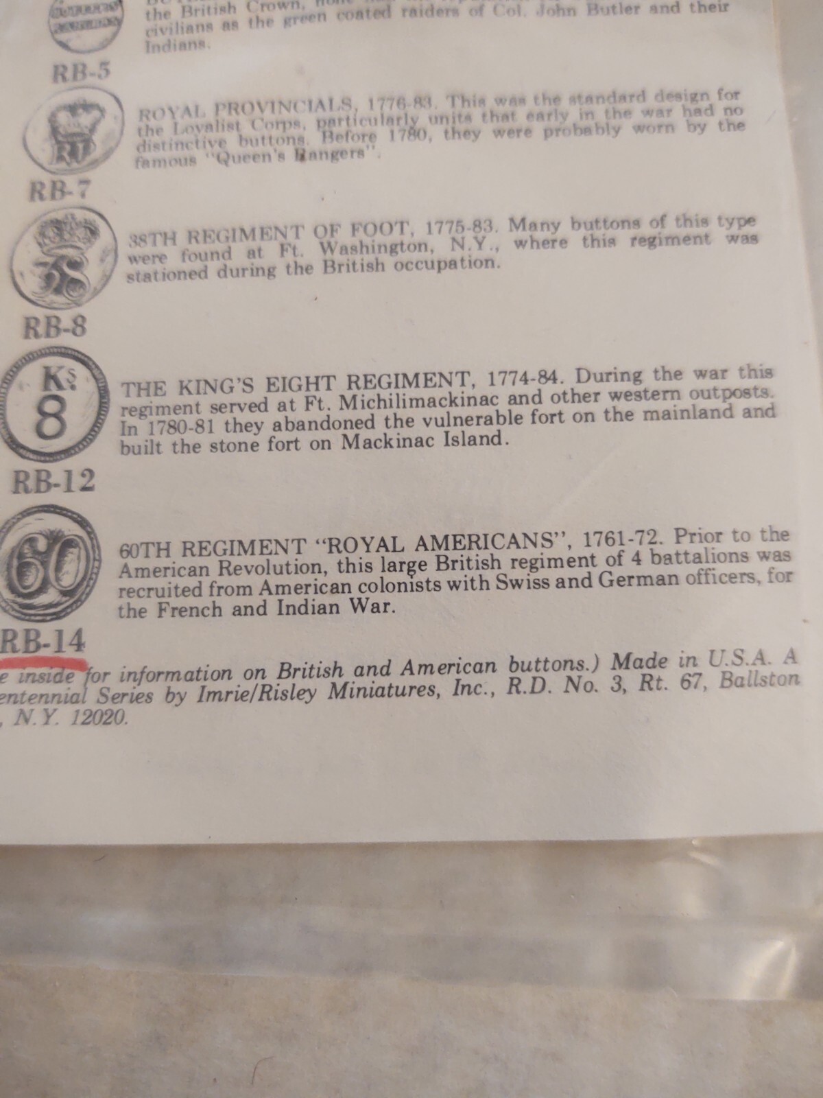 Arrifcats From The American Revolution 60th Regiment Royal American Reproduction