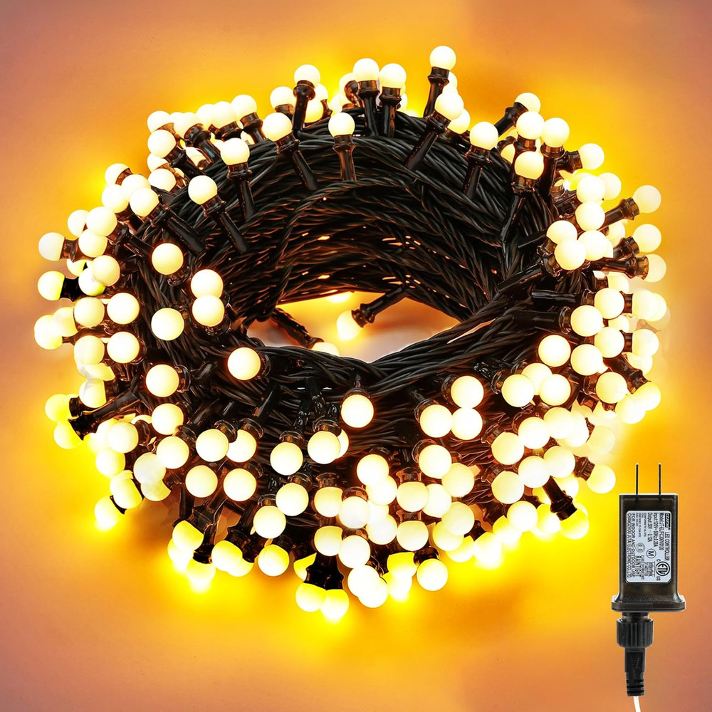String Lights Warm White, 66Ft 200 LED Christmas String Lights with Timer, 8 Mod
