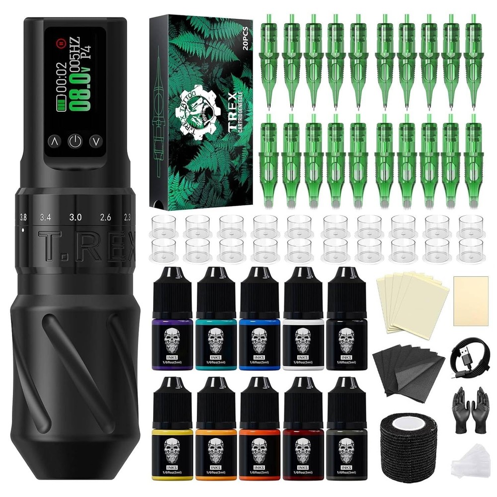 Tattoo Kit Wireless Gun for Beginners Complete Kit, Black