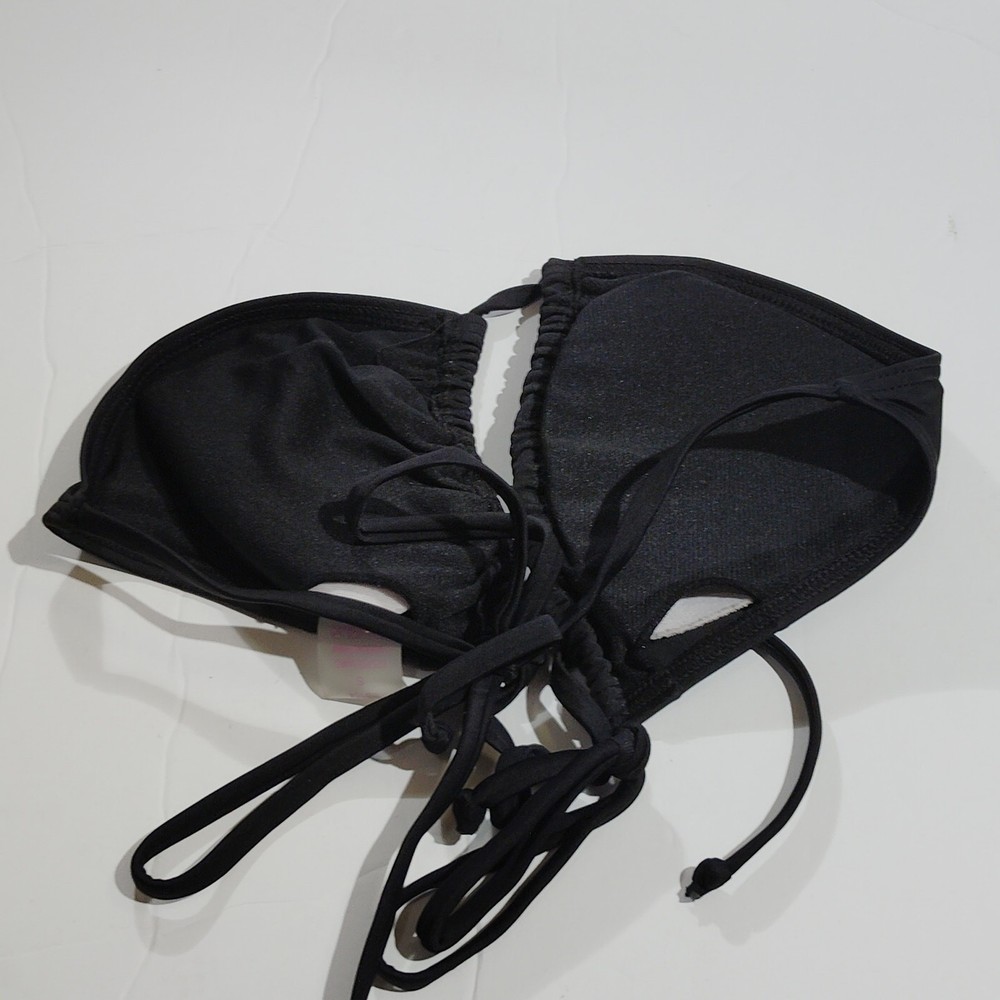 Triangle Bikini Top – Spaghetti Strap String Halter – Push‑Up Padded – Black – S