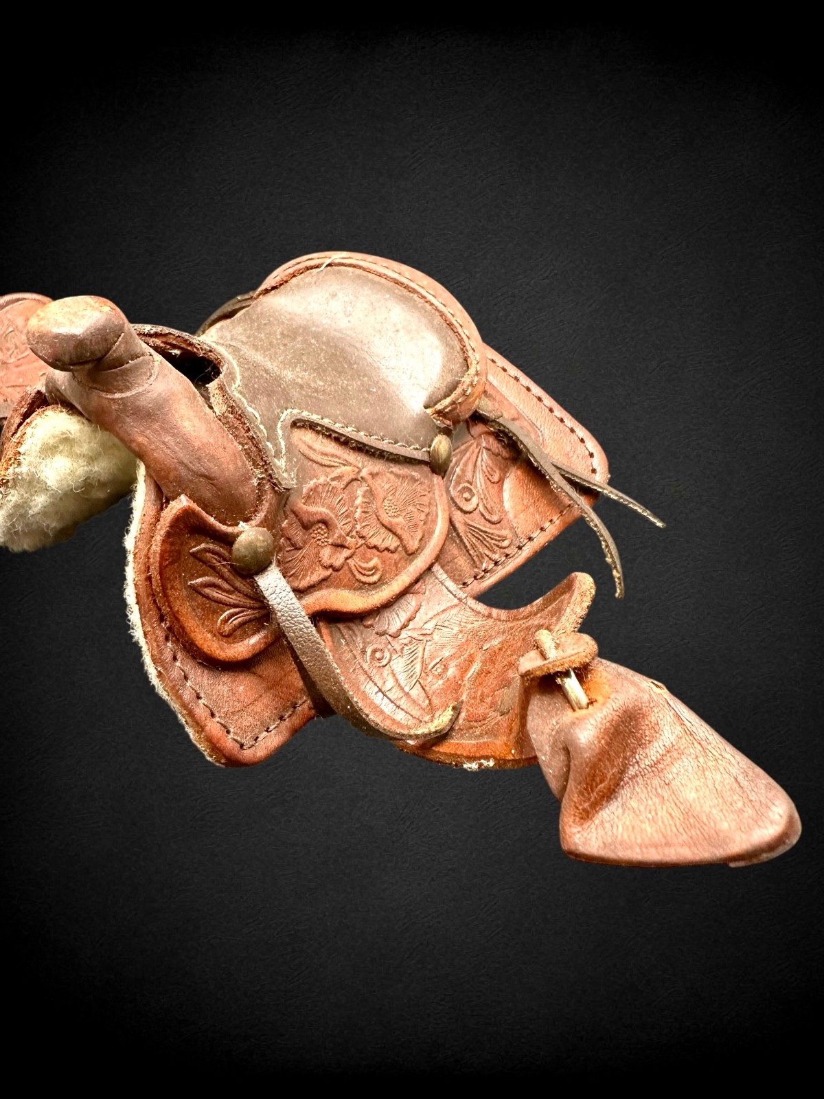 Vintage Miniature Western Saddle Salesman Sample Tooled Leather Cowboy Mini