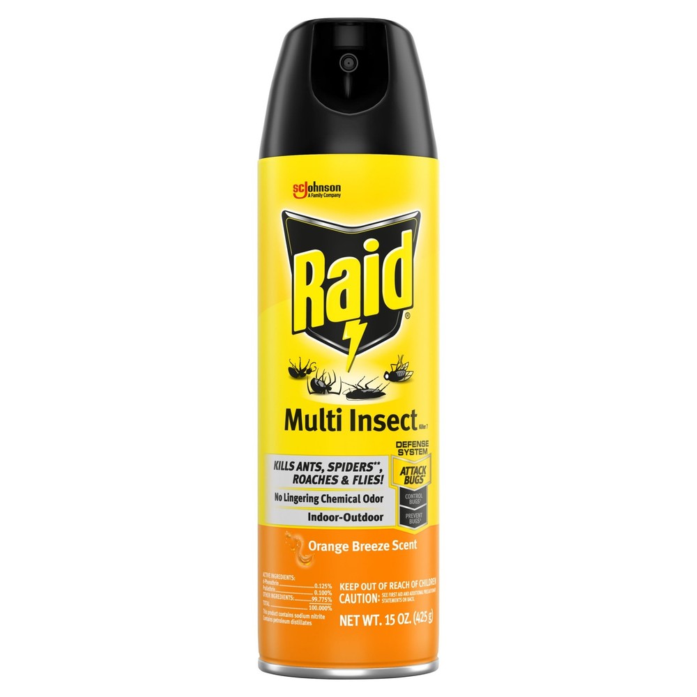 3 pack) Raid Multi Insect Killer 7, Bug Killer Spray, Orange Breeze Scent, 15 oz