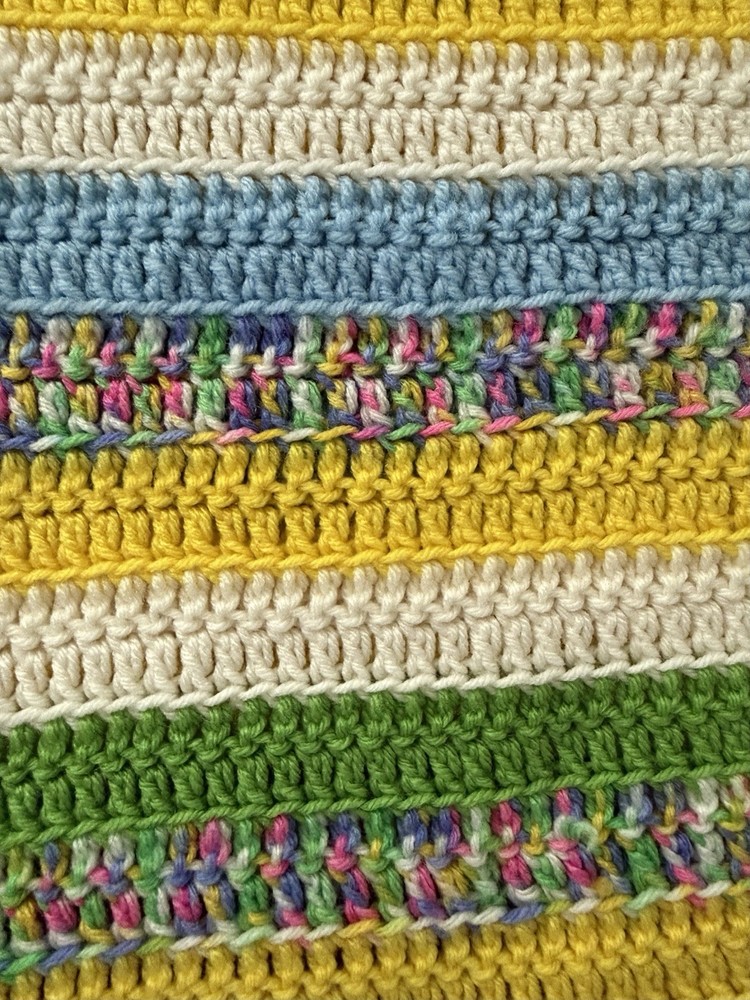 Handmade Multicolor Striped Crochet Sofa Throw Spring Pastel Decorative Blanket