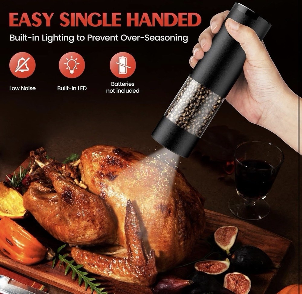 Electric Salt and Pepper Grinder Set, Automatic, Adjustable, Gift, 2 Pack