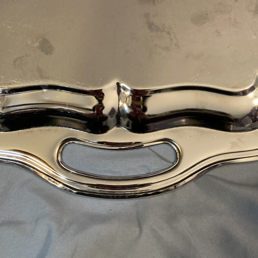 Silver-Plated Ornate Rectangular Serving Tray with Handles, 20 Inches