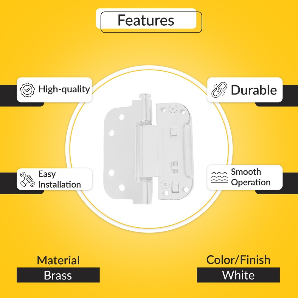 Brixwell Adjustable Set Hinge 4" Height, Non-Removable Pin, Brass, White