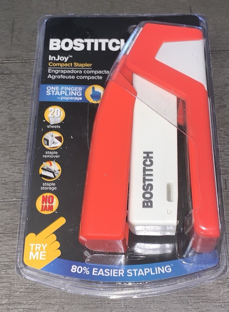 B2 Bostitch Injoy Spring-Powered Compact Stapler, 20-Sheet Capacity Red Standard