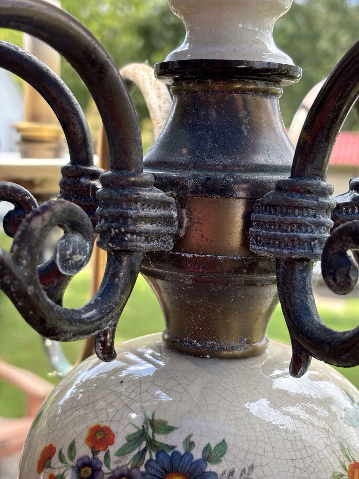 French hand painted 6 arm Porcelain Chandelier from the 20-40s