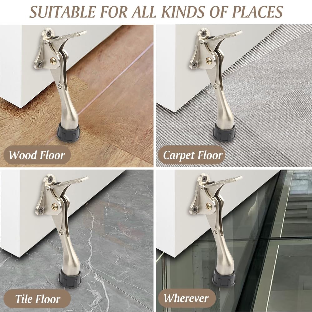 2-Pack 4 inch Kickdown Door Stopper One Touch Adjustable Height White