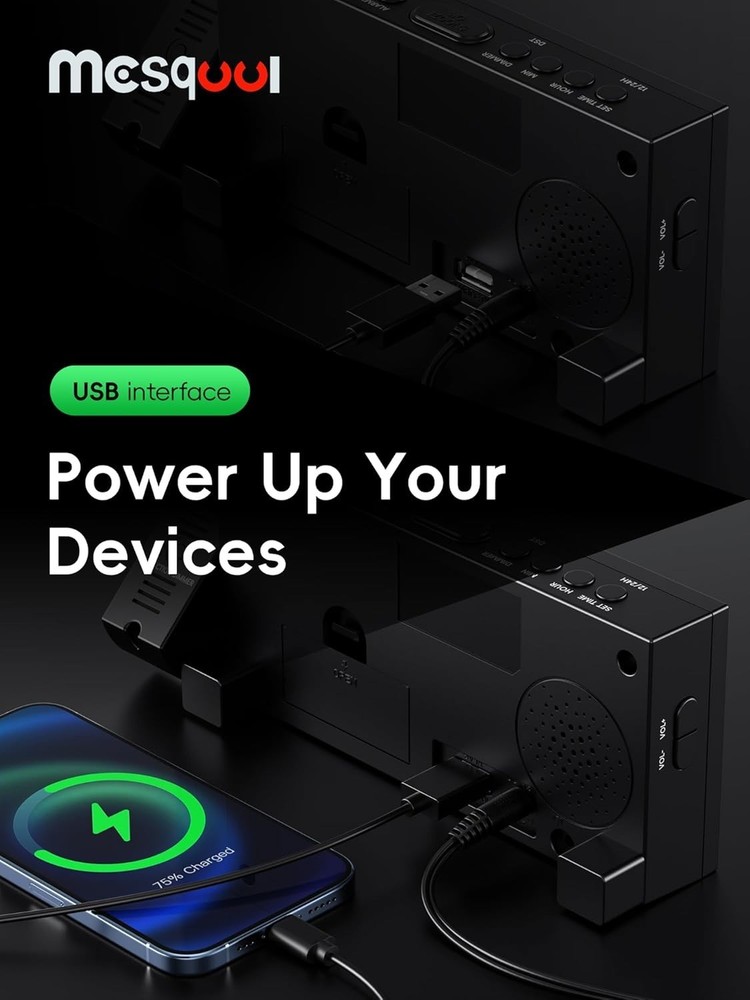 Rotatable Projector Alarm Clock, Clear Display, USB Charger