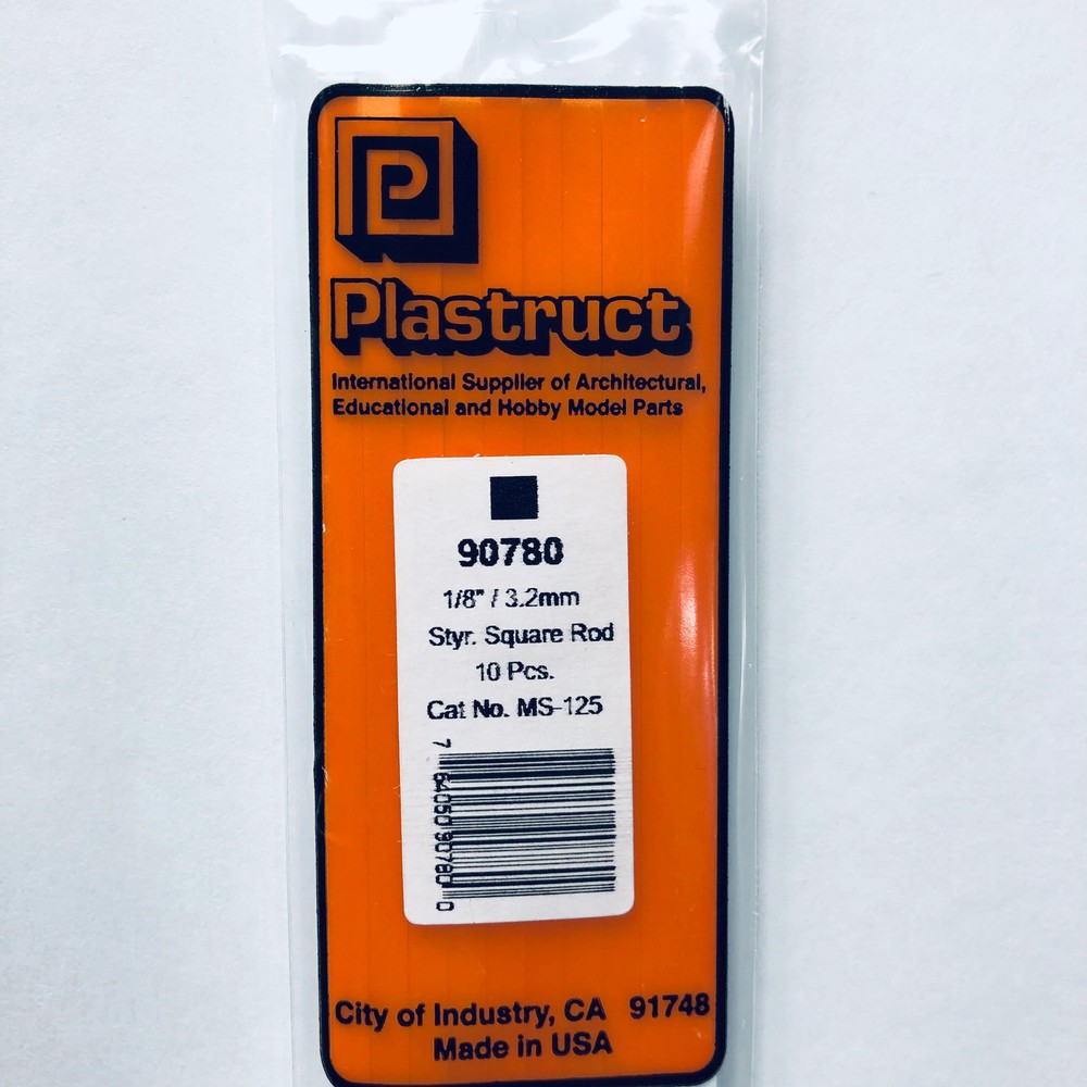 Plastruct 90780 Styrene Square Rod 1/8" (10)