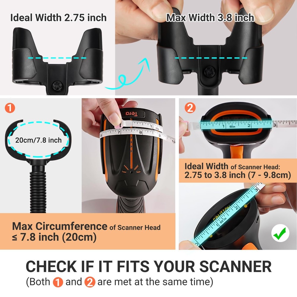 Tera Universal Barcode Scanner Stand Hands Free Scanning Black
