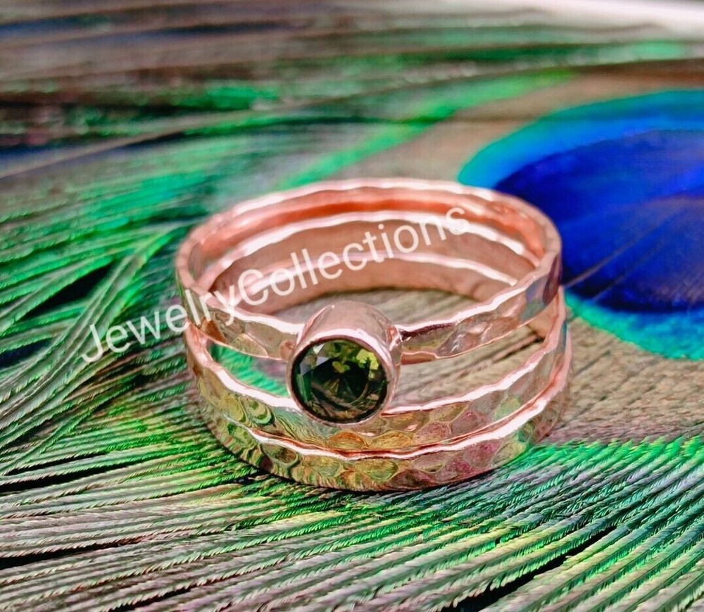 Green Peridot Ring Pure Copper Ring Stacking Set Ring Copper Handmade Ring B239