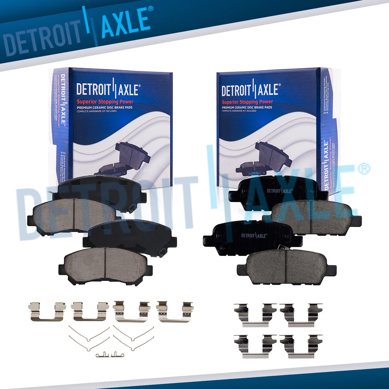 Front Rear Ceramic Brake Pads w/Hardware Kit for Nissan Rogue Sentra Maxima Juke
