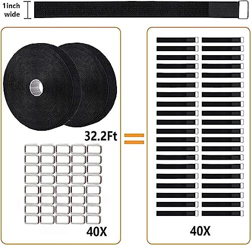 32Ft Hook and Loop Straps Reusable Cable Ties Cinch Straps with Buckles