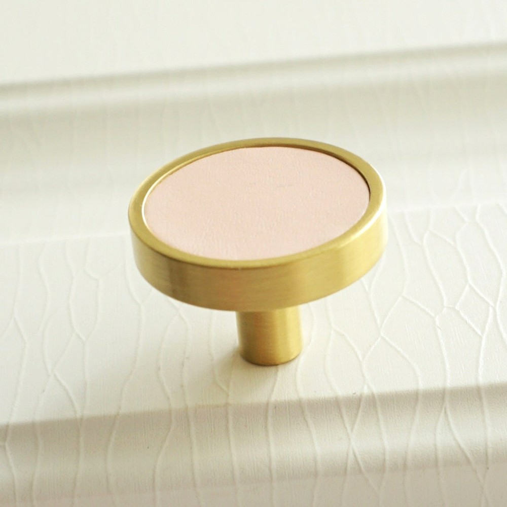 Pink Leather Cabinet Door Handles Dresser Drawer Knobs Pulls Solid Brass Pulls