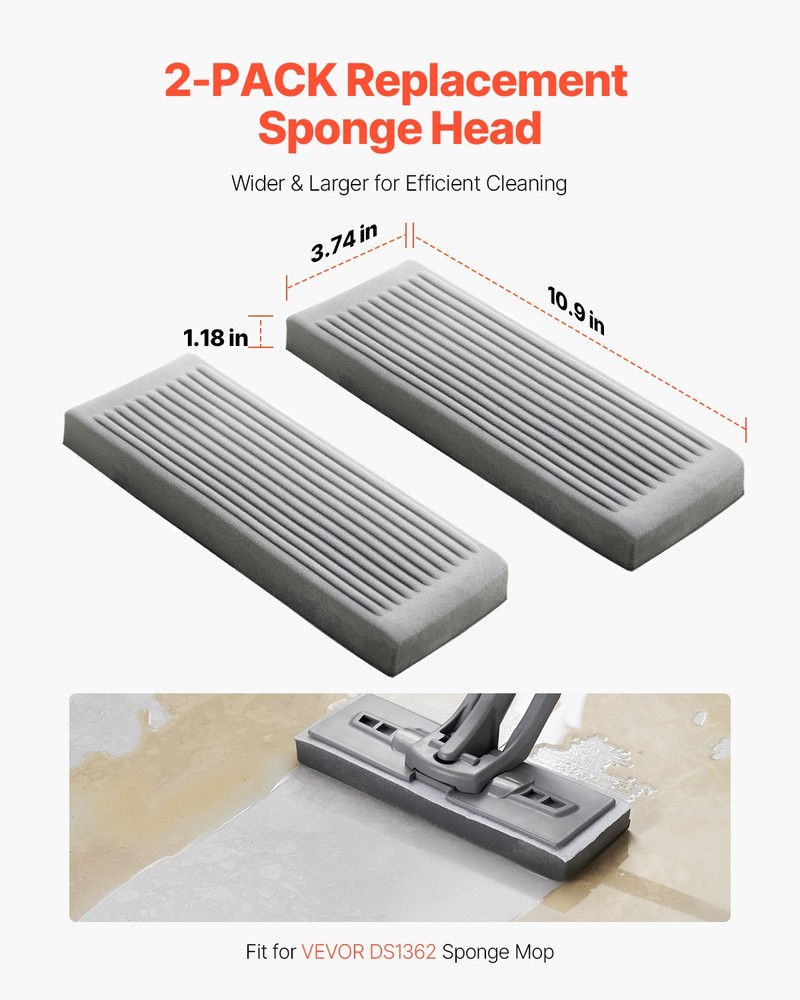 VEVOR 2-Piece Sponge Mop Replacement PU Head Replacement with Hook & Loop