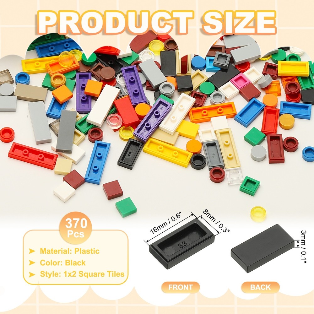 370 Pcs 1x2 Square Black Flat Blocks Bulk for Building Floor
