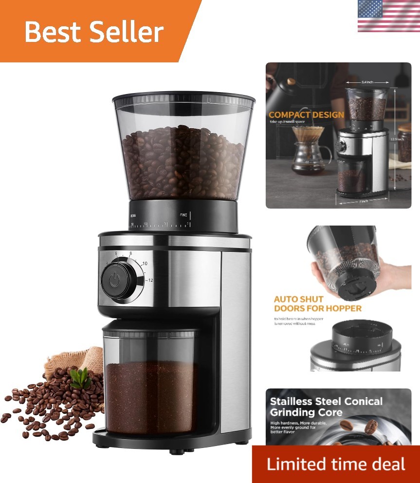 Compact Electric Coffee Grinder - 30 Grind Settings & Double Safety Protection