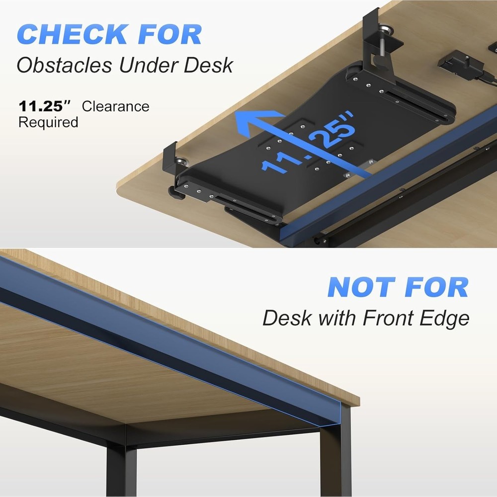 Suptek Small Keyboard Tray under Desk Pull Out with C Clamp Mount, Computer Keyb
