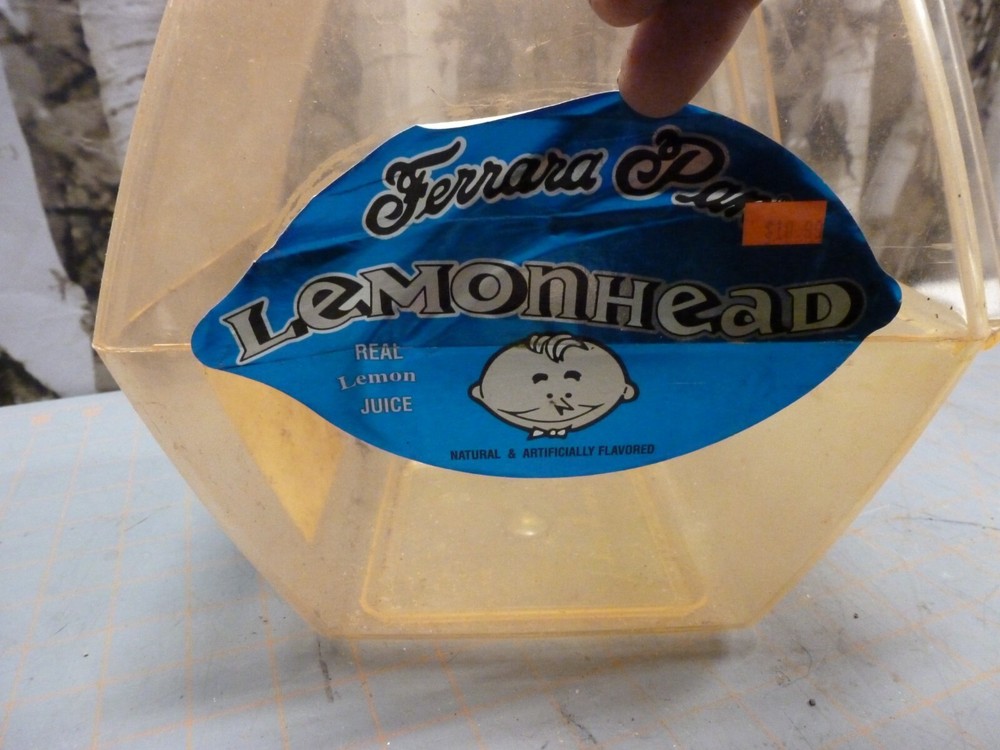 (H) VTG EMPTY Lemon Head Pan Ferrara Candy Counter Jar, Plastic Container