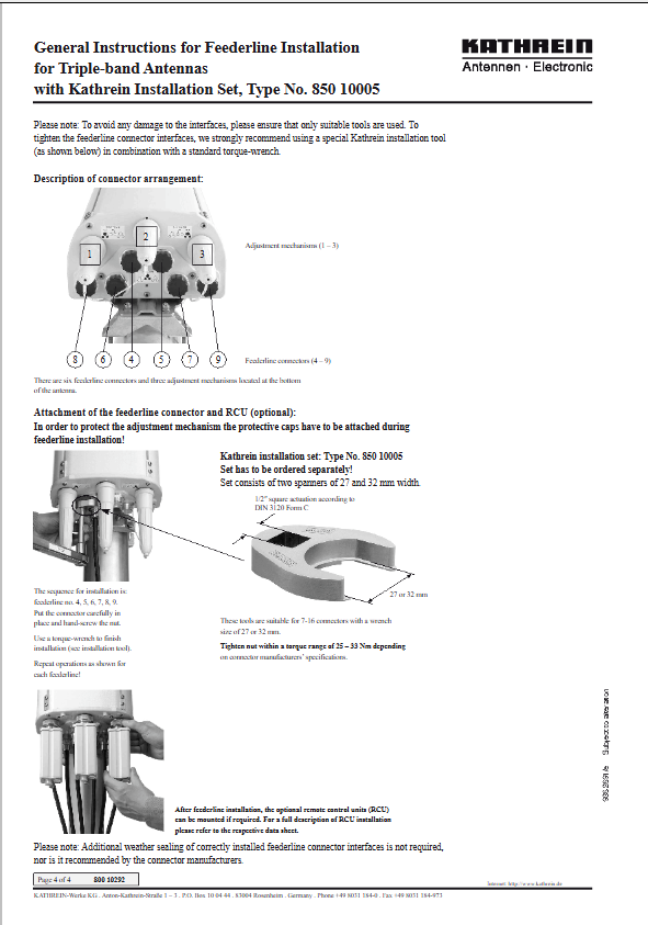 KATHREIN installation tool, Type No. 850 10005