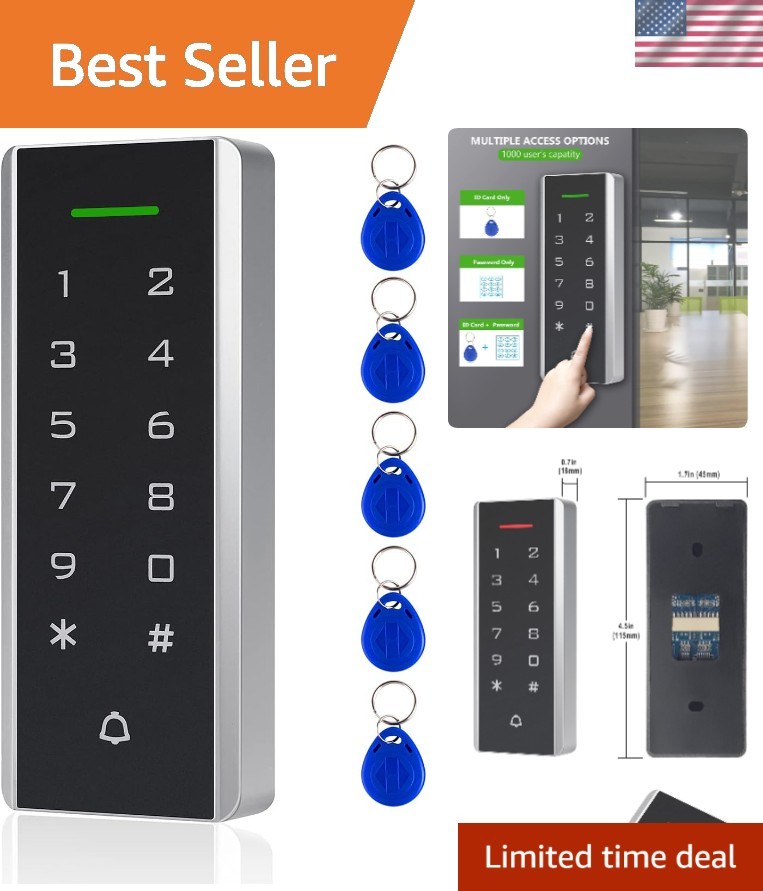 Compact Access Control Keypad Supports 1000 Users & Includes 5 ID Keychains