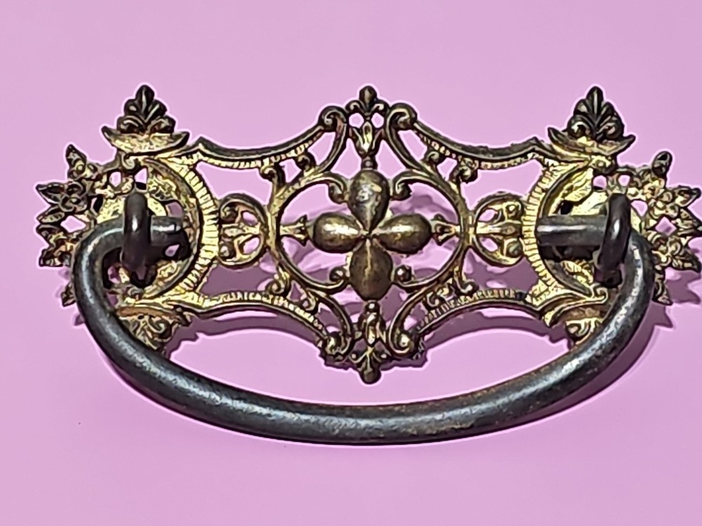 Beautiful Antique Victorian Era Brass Drawer Pulls, KB Co Knobs, Key Back Plates