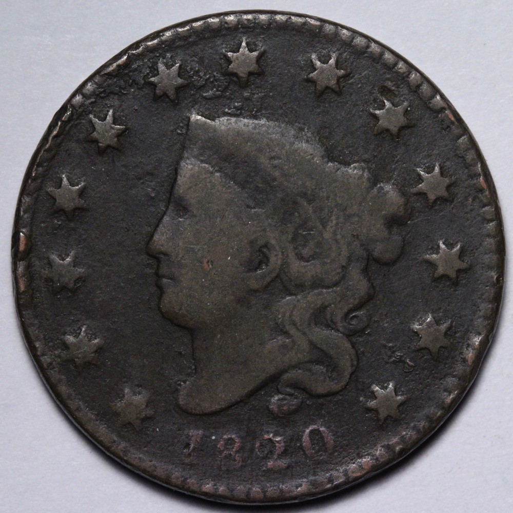 1820 Coronet Head Large Cent VG E107 OICU