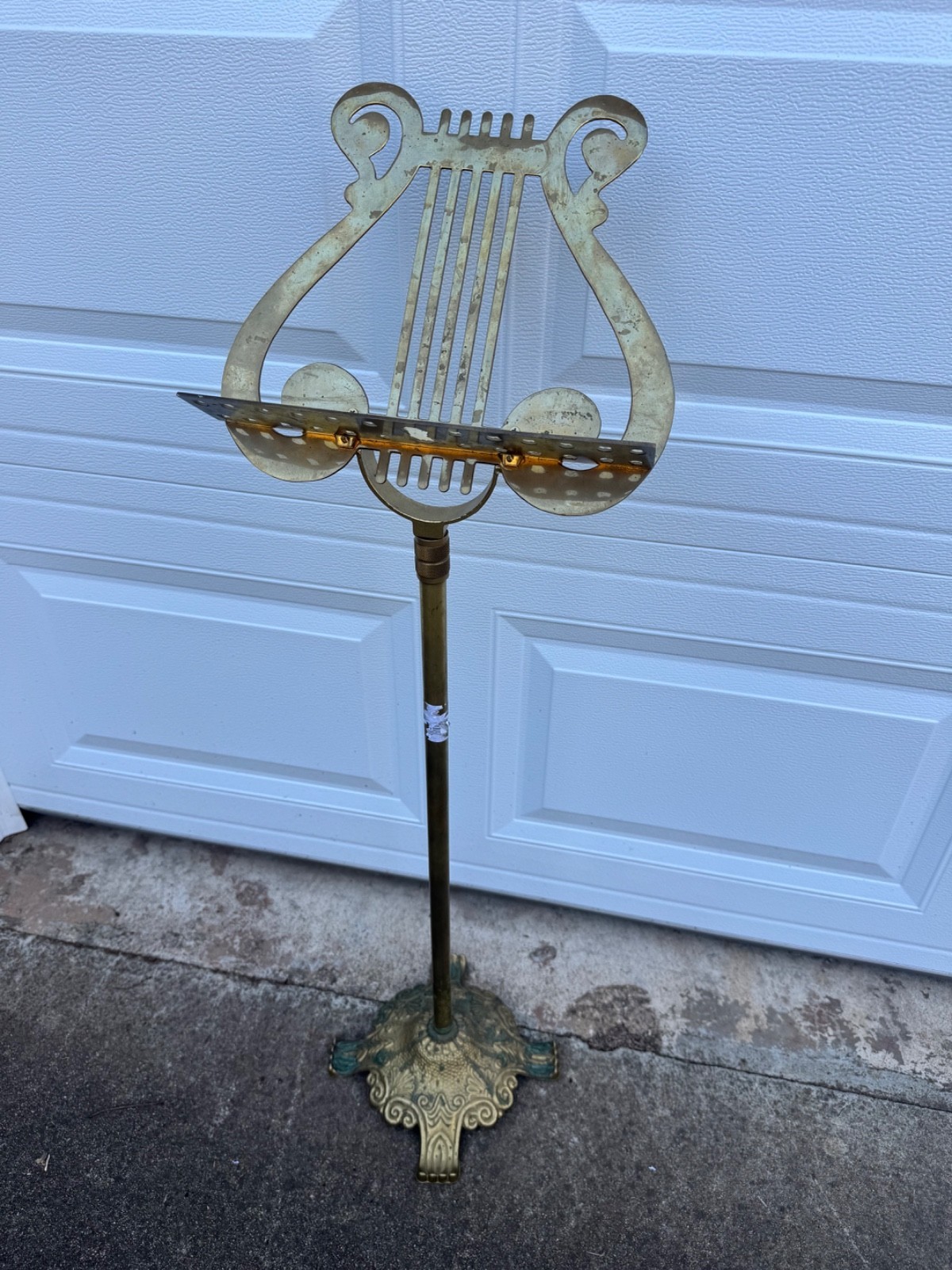 Vintage Brass Harp Music Stand Gold Metal Lyre Shaped Footed Telescoping 36-49"