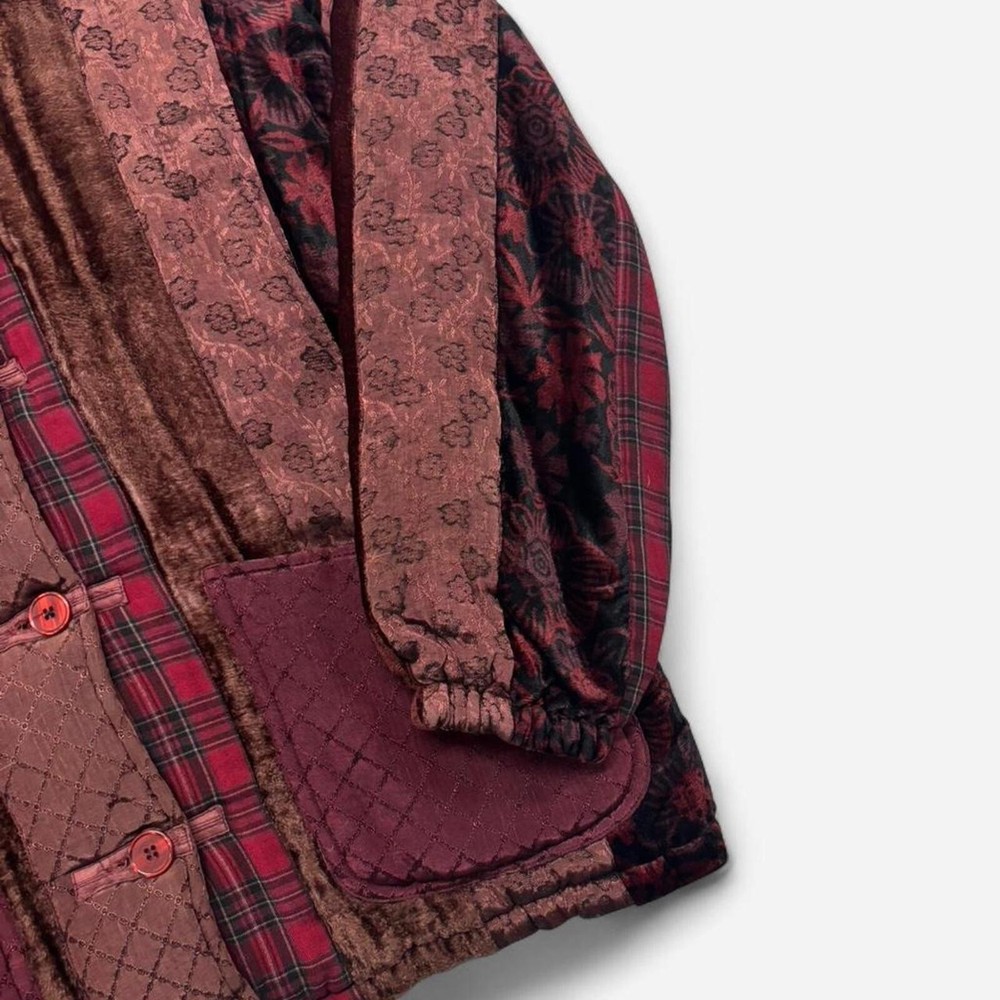 Vintage Toshi Patchwork Quilted Jacket Boho Tapestry Velvet Plaid Button Front