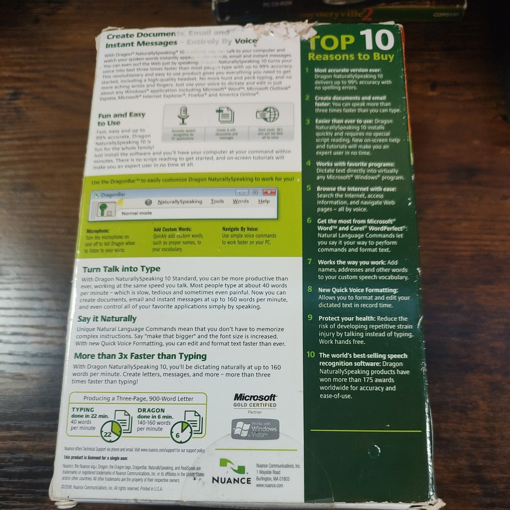Nuance Dragon Naturally Speaking Standard Edition 10 Speech Recognition Software
