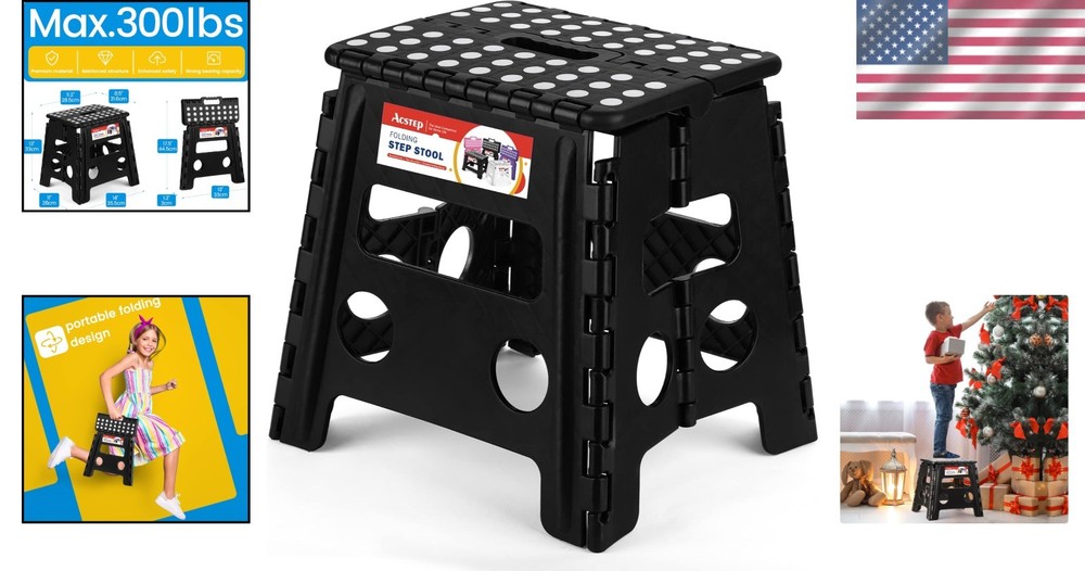 Versatile 13 Inch Black Folding Step Stool - Perfect for Kitchen & Bathroom Use