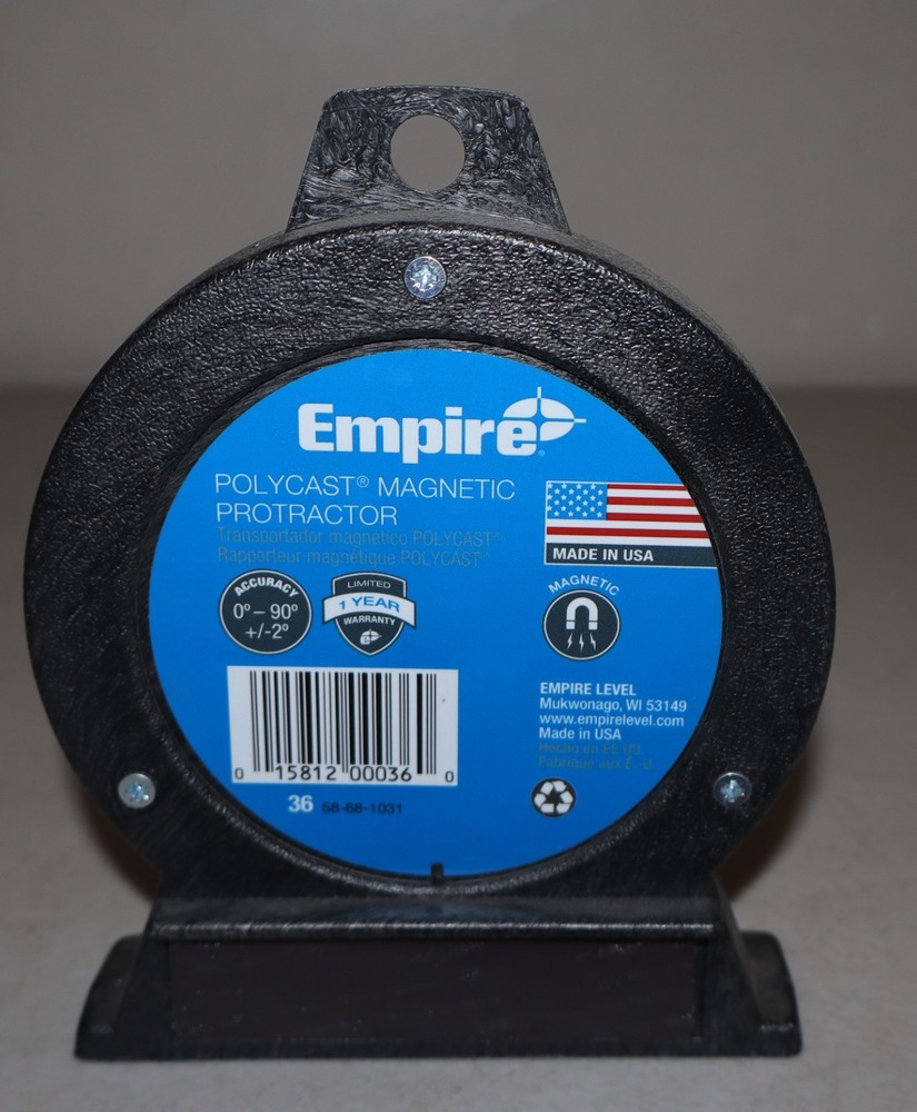 Empire 36 Magnetic Polycast Protractor – 360° Dial, Adjustable Pointer