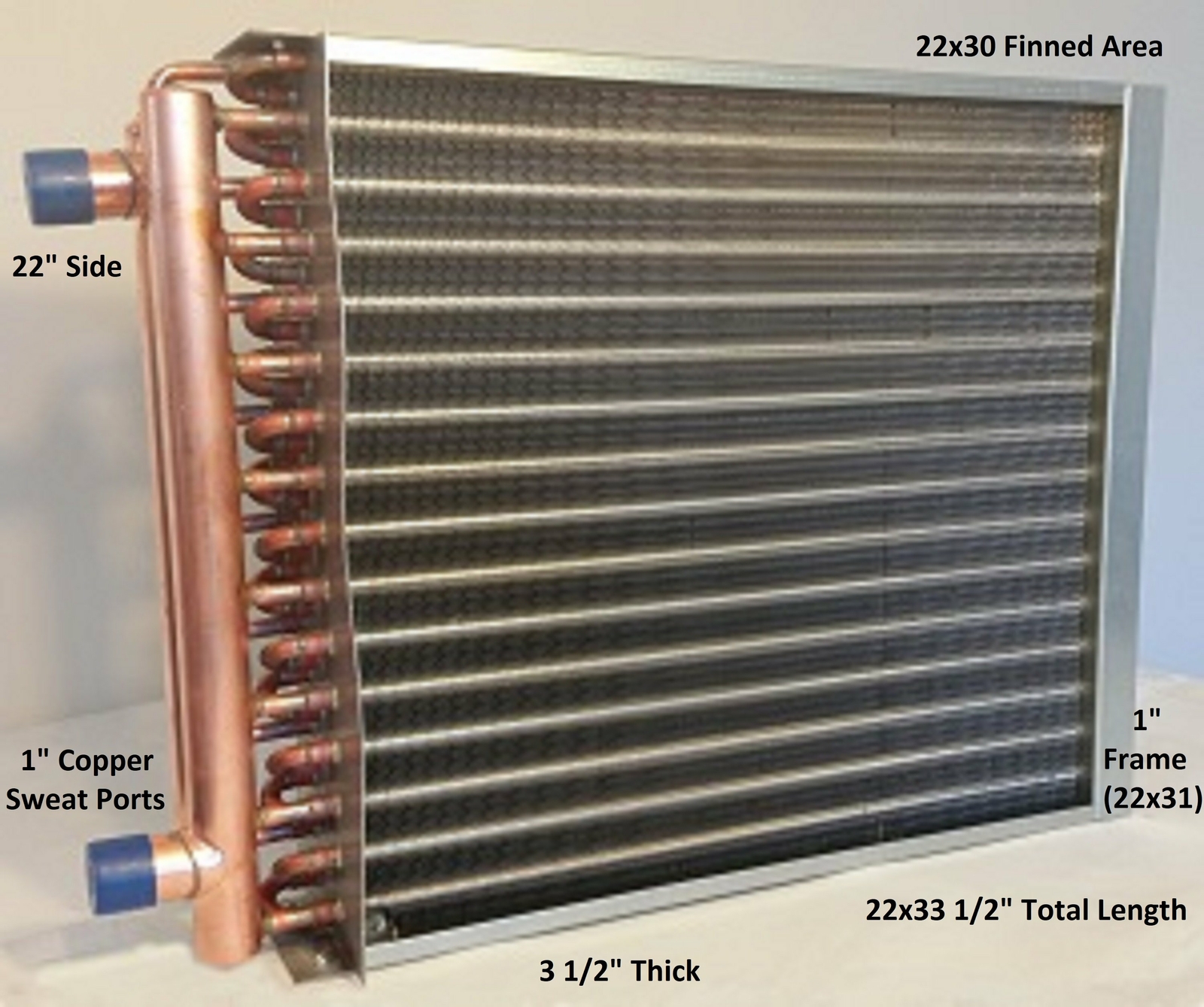 22x30 Water to Air Heat Exchanger~~1" Copper Ports w/ EZ Install Front Flange