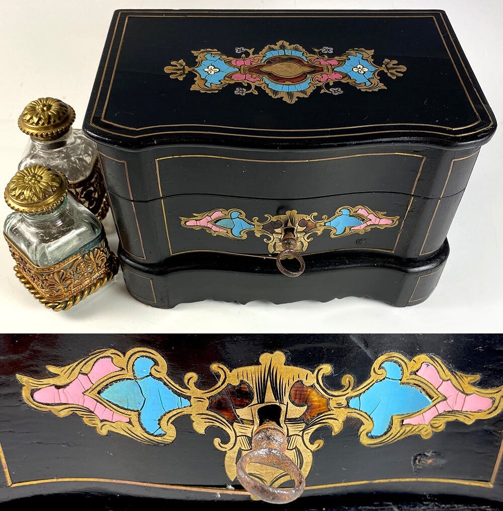 Antique French Napoleon III Boulle Scent Caddy, Scent Bottles, Cave a Perfume