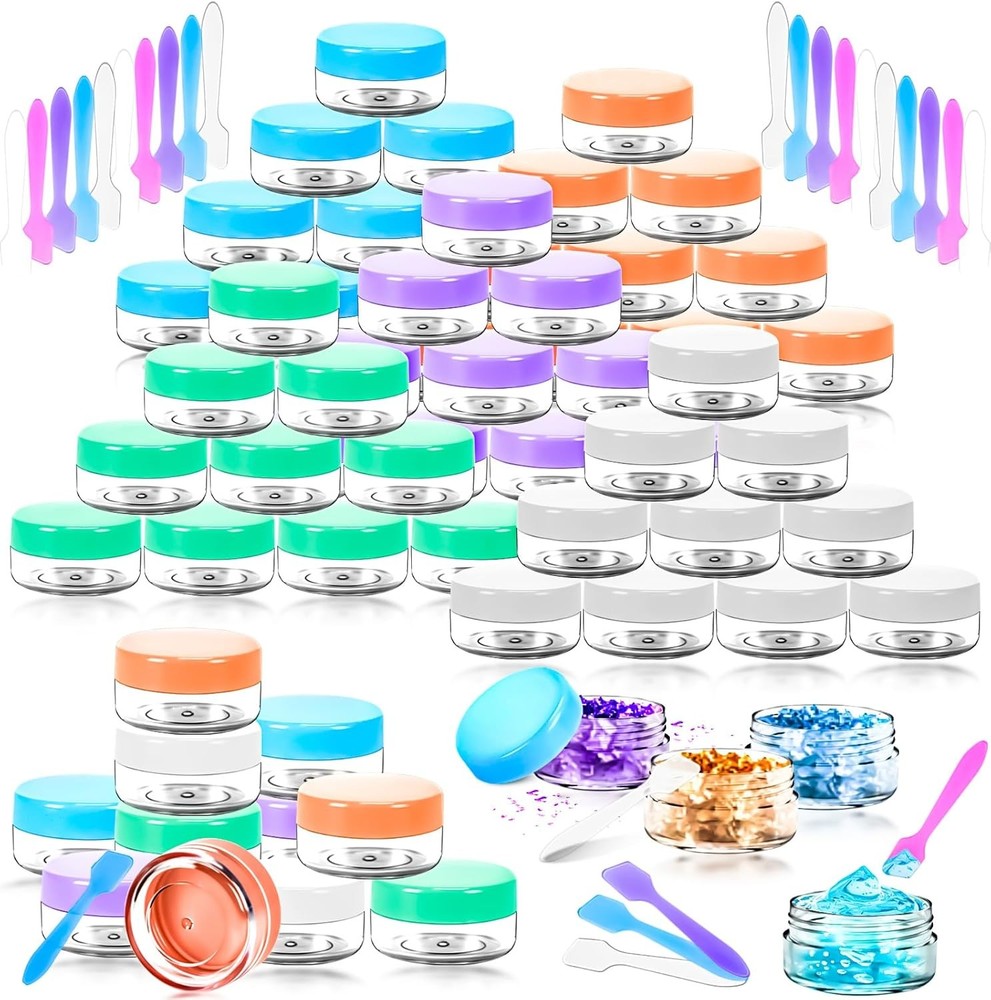 MotBach 50PCS 10g Empty Sample Containers with Colored Lids,Refillable Makeup Sa