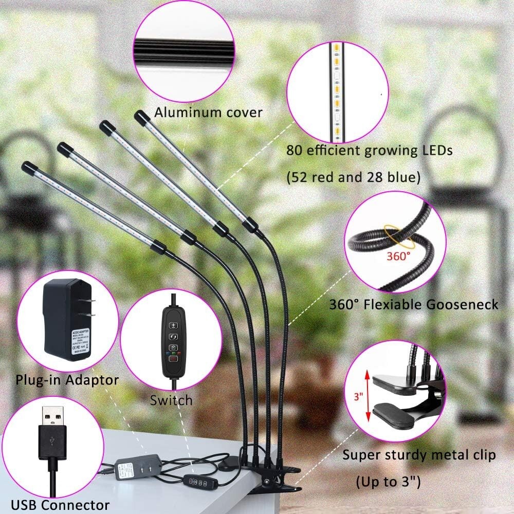 4 Heads LED Grow Light Plant Growing Lamp Light for Indoor Plants Full Spectrum