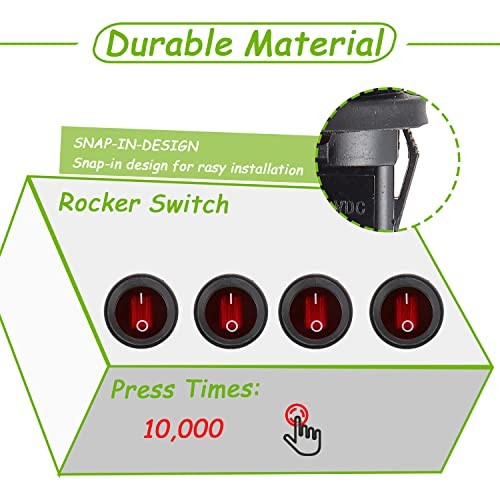 4 Pieces 12V 20A Waterproof Round with LED Light Rocker Toggle Switch 4pcs-Red