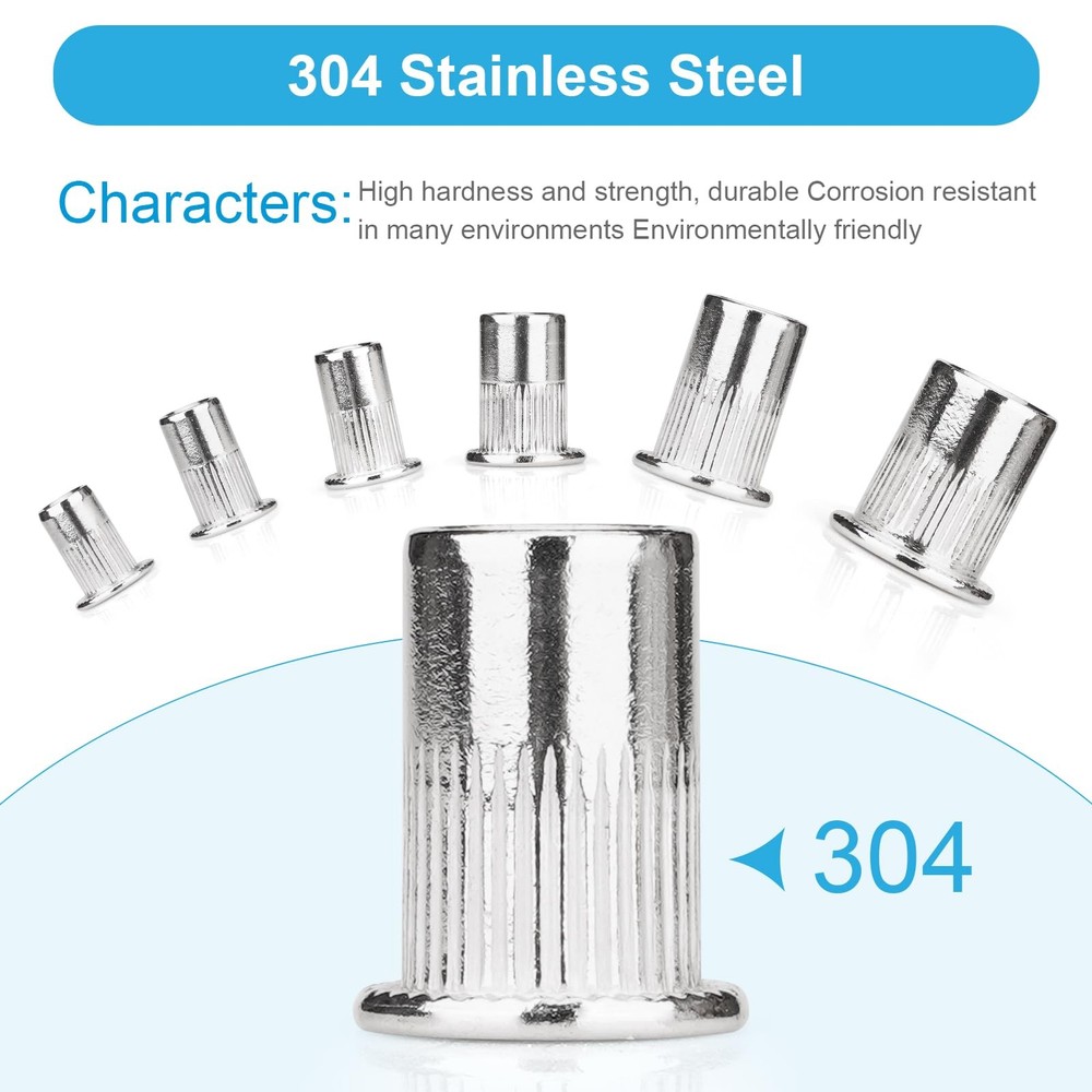 50Pcs M8 Rivet Nuts, 304 Stainless Steel Flat Head Rivnut Threaded Insert Nut...
