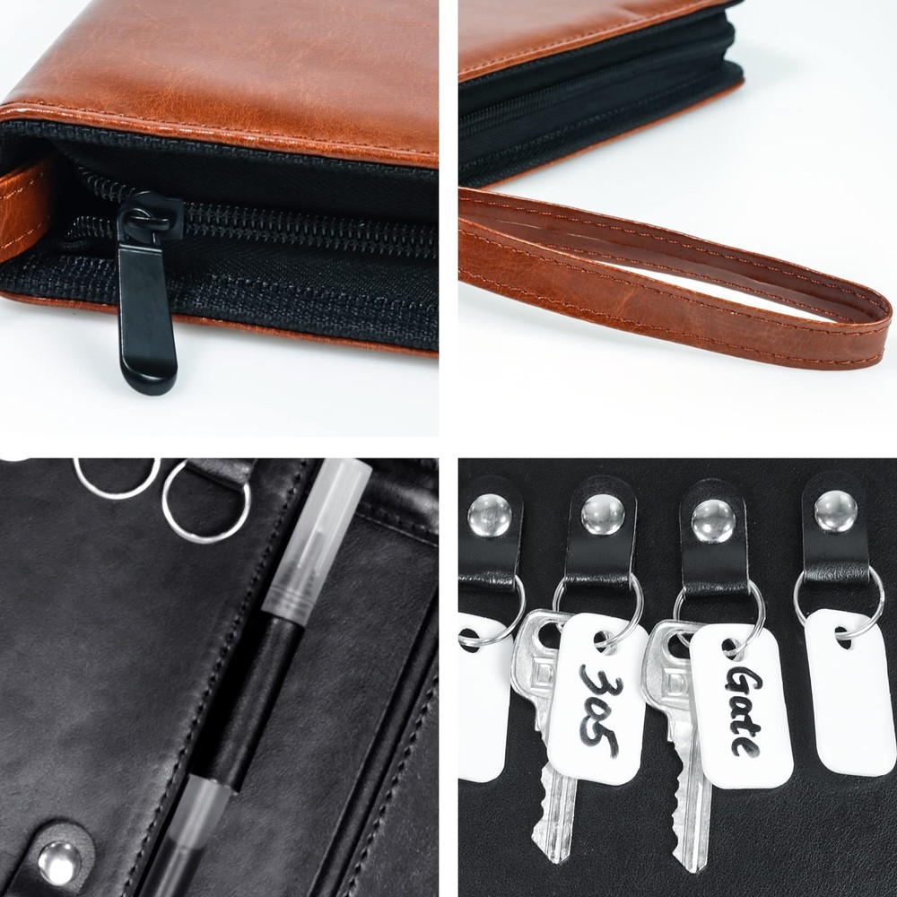 Portable Zippered Key Case, Leather Key Organizer with Handle, 32 Key Capacit...