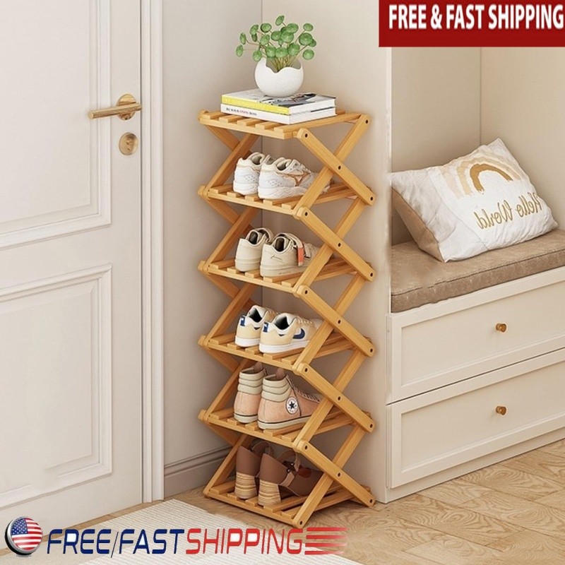 Foldable Bamboo Shoe Rack Space Saving Multi Purpose Storage Stand Durable Rack