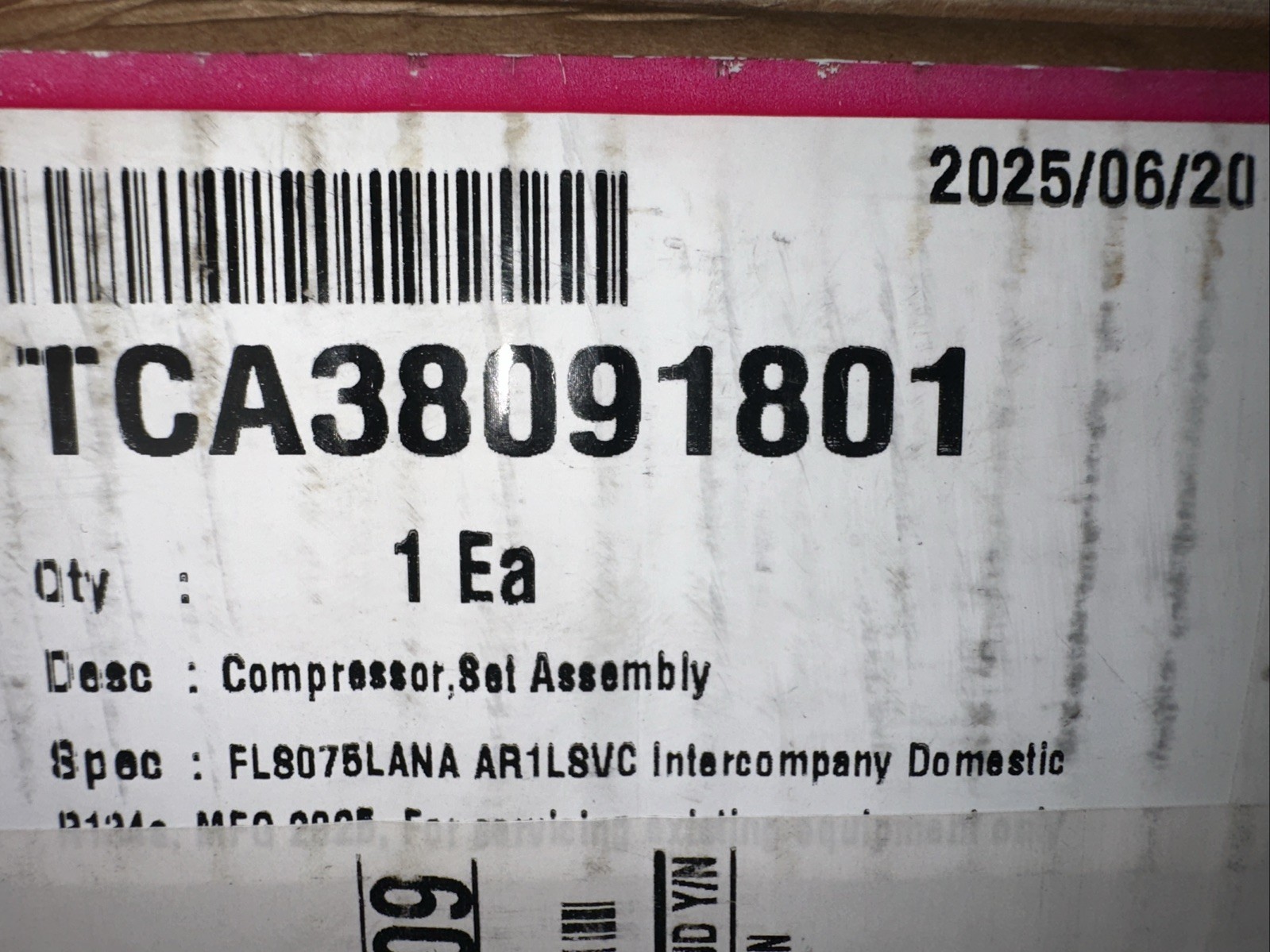 New Genuine OEM LG Refrigerator Compressor TCA38091801 / FLS075LANA