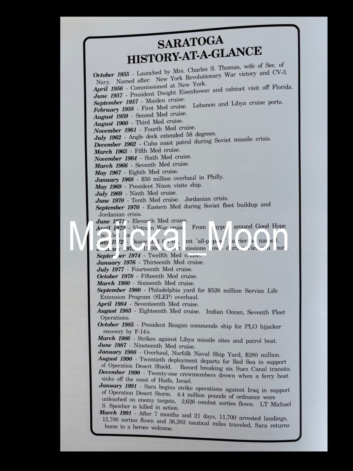 USS SARATOGA CV-60 Desert Shield & Desert Storm Deployment Cruise Book 1990-1991