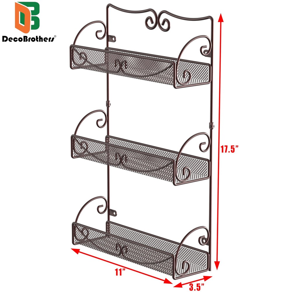 3 Tier Wall Mounted Hanging Spice Rack, Bronze
