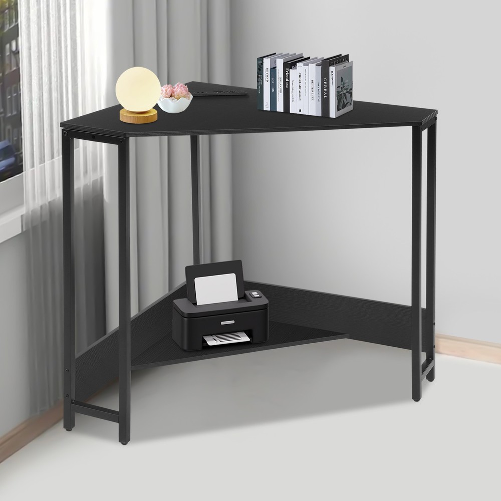 Triangular Corner Desk, Small Desk with Outlets, Free Standing Corner Table