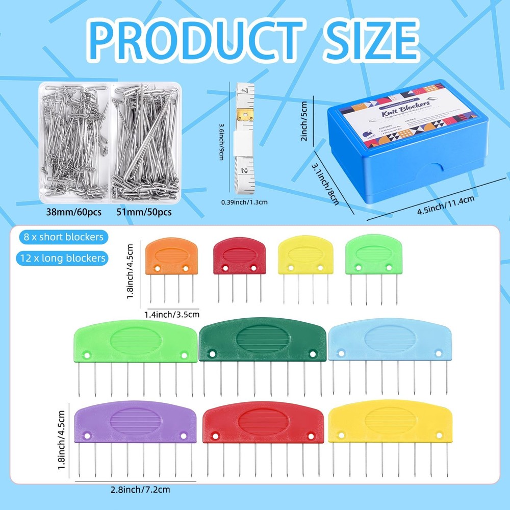 130 Pcs Knit Blockers and Combs for Blocking - Rainbow Knitting Blocking Combs P