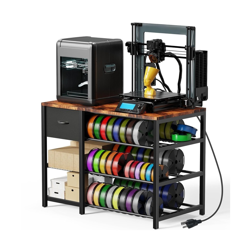 3D Printer Stand w/ Filament Storage Rack,3D Printer Table w/ Power Outlet,3Tier