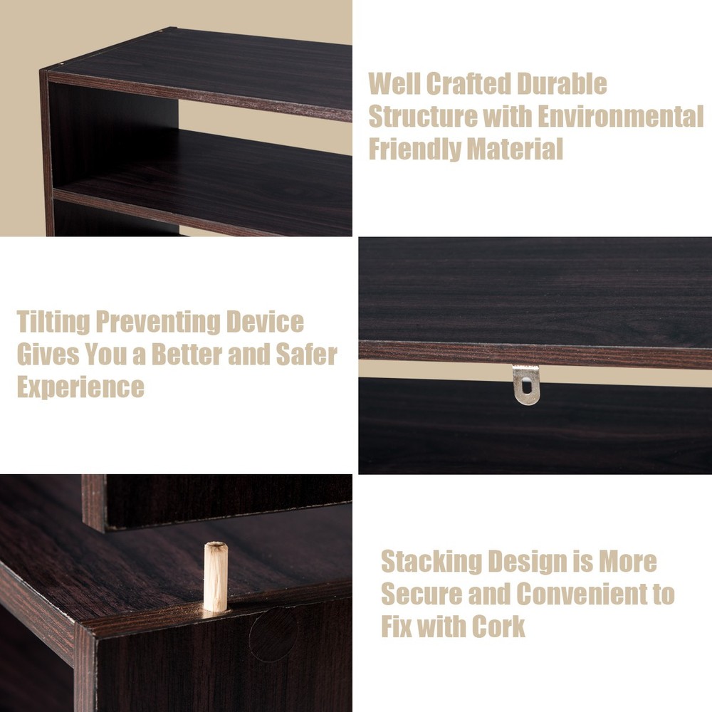 Set of 3 31-Inch Stackable Shoe Rack 2-Layer Horizontal Organizer Storage Brown