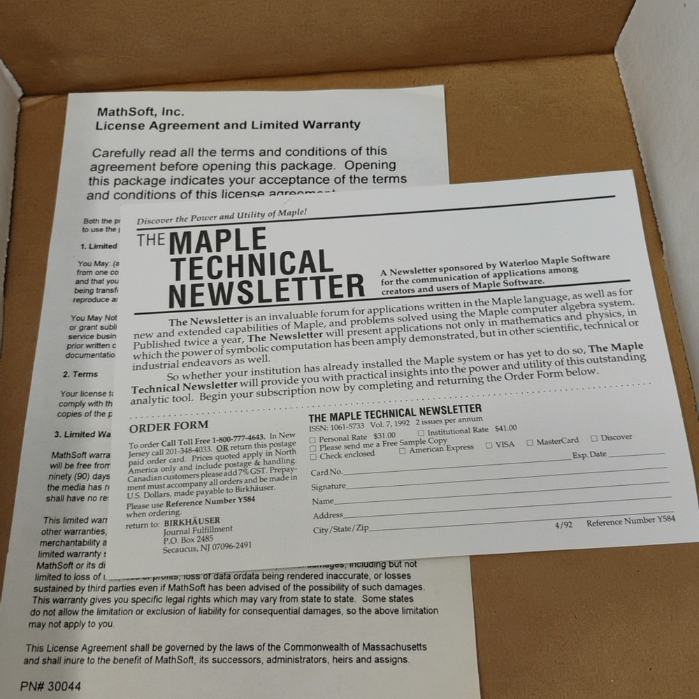 Mathsoft Maple V Mathematics Modeling Vintage 1991 DOS & Windows 3.5" Disks